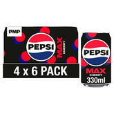 Pepsi Max Cherry No Sugar Cola Cans PMP 6 x 330ml (Case of 4)  Honesty Sales U.K
